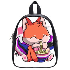 Genderfluid T- Shirt Genderfluid Pride Kawaii Fox Ramen Noodles Genderfluid Flag T- Shirt School Bag (small) by ZUXUMI