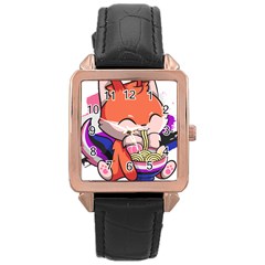 Genderfluid T- Shirt Genderfluid Pride Kawaii Fox Ramen Noodles Genderfluid Flag T- Shirt Rose Gold Leather Watch  by ZUXUMI