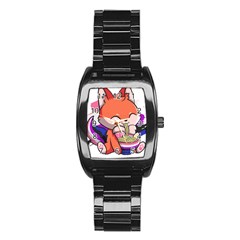 Genderfluid T- Shirt Genderfluid Pride Kawaii Fox Ramen Noodles Genderfluid Flag T- Shirt Stainless Steel Barrel Watch by ZUXUMI