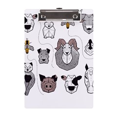 Geometric Animals T- Shirt Friendly Geometric Farm Animals    Print    Green Grey Linen Texture Back A5 Acrylic Clipboard