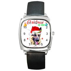 German Shepherd T- Shirt Cute German Shepherd Dog T- Shirt (1) Square Metal Watch by ZUXUMI