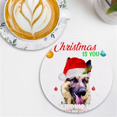 German Shepherd T- Shirt Cute German Shepherd Dog T- Shirt (1) Uv Print Round Tile Coaster by ZUXUMI