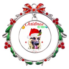 German Shepherd T- Shirt Cute German Shepherd Dog T- Shirt (1) Metal X mas Wreath Ribbon Ornament by ZUXUMI