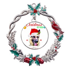 German Shepherd T- Shirt Cute German Shepherd Dog T- Shirt (1) Metal X mas Wreath Holly Leaf Ornament by ZUXUMI