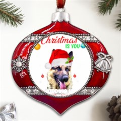 German Shepherd T- Shirt Cute German Shepherd Dog T- Shirt (1) Metal Snowflake And Bell Red Ornament by ZUXUMI