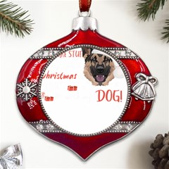 German Shepherd T- Shirt German Shepherd Merry Christmas T- Shirt (1) Metal Snowflake And Bell Red Ornament by ZUXUMI