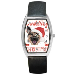 German Shepherd T- Shirt German Shepherd Merry Christmas T- Shirt (2) Barrel Style Metal Watch by ZUXUMI