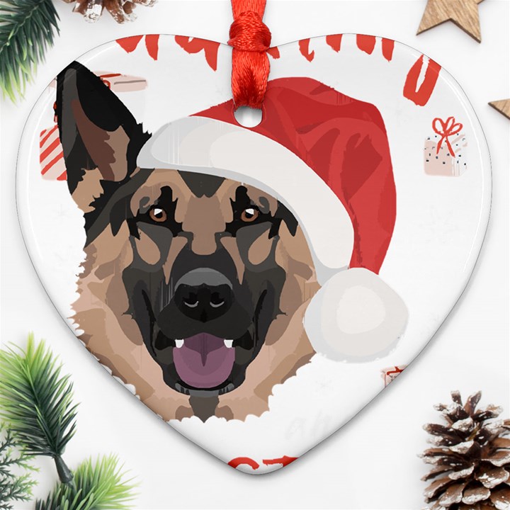 German Shepherd T- Shirt German Shepherd Merry Christmas T- Shirt (2) Heart Ornament (Two Sides)