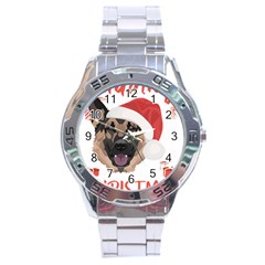 German Shepherd T- Shirt German Shepherd Merry Christmas T- Shirt (2) Stainless Steel Analogue Watch by ZUXUMI