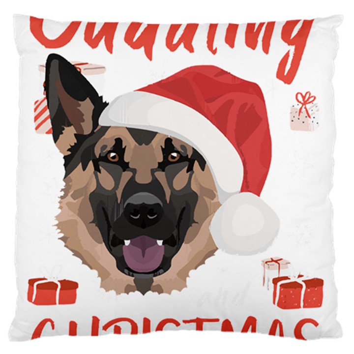 German Shepherd T- Shirt German Shepherd Merry Christmas T- Shirt (2) Large Premium Plush Fleece Cushion Case (One Side)