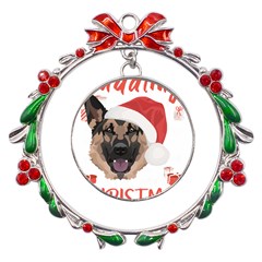 German Shepherd T- Shirt German Shepherd Merry Christmas T- Shirt (2) Metal X mas Wreath Ribbon Ornament by ZUXUMI