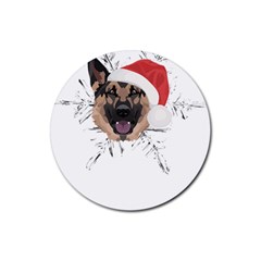 German Shepherd T- Shirt German Shepherd Merry Christmas T- Shirt (3) Rubber Round Coaster (4 Pack) by ZUXUMI