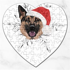 German Shepherd T- Shirt German Shepherd Merry Christmas T- Shirt (3) Jigsaw Puzzle (heart) by ZUXUMI