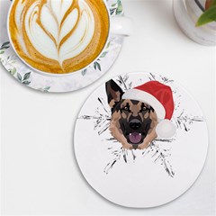 German Shepherd T- Shirt German Shepherd Merry Christmas T- Shirt (3) Uv Print Round Tile Coaster by ZUXUMI