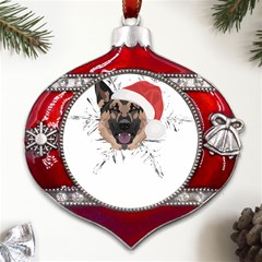 German Shepherd T- Shirt German Shepherd Merry Christmas T- Shirt (3) Metal Snowflake And Bell Red Ornament by ZUXUMI