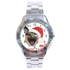 German Shepherd T- Shirt German Shepherd Merry Christmas T- Shirt (4) Stainless Steel Analogue Watch by ZUXUMI