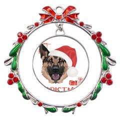 German Shepherd T- Shirt German Shepherd Merry Christmas T- Shirt (4) Metal X mas Wreath Ribbon Ornament by ZUXUMI