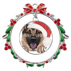 German Shepherd T- Shirt German Shepherd Merry Christmas T- Shirt (6) Metal X mas Wreath Ribbon Ornament by ZUXUMI