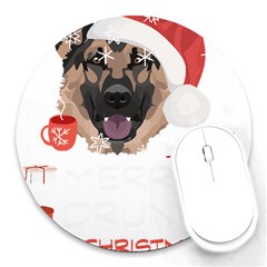 German Shepherd T- Shirt German Shepherd Merry Christmas T- Shirt Round Mousepad by ZUXUMI