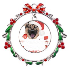 German Shepherd T- Shirt German Shepherd Merry Christmas T- Shirt Metal X mas Wreath Ribbon Ornament by ZUXUMI