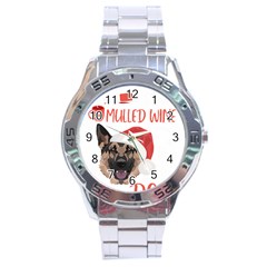 German Shepherd T- Shirt German Shepherd Mulled Wine Christmas T- Shirt Stainless Steel Analogue Watch by ZUXUMI