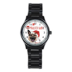 German Shepherd T- Shirt German Shepherd Mulled Wine Christmas T- Shirt Stainless Steel Round Watch by ZUXUMI