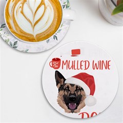 German Shepherd T- Shirt German Shepherd Mulled Wine Christmas T- Shirt Uv Print Round Tile Coaster by ZUXUMI