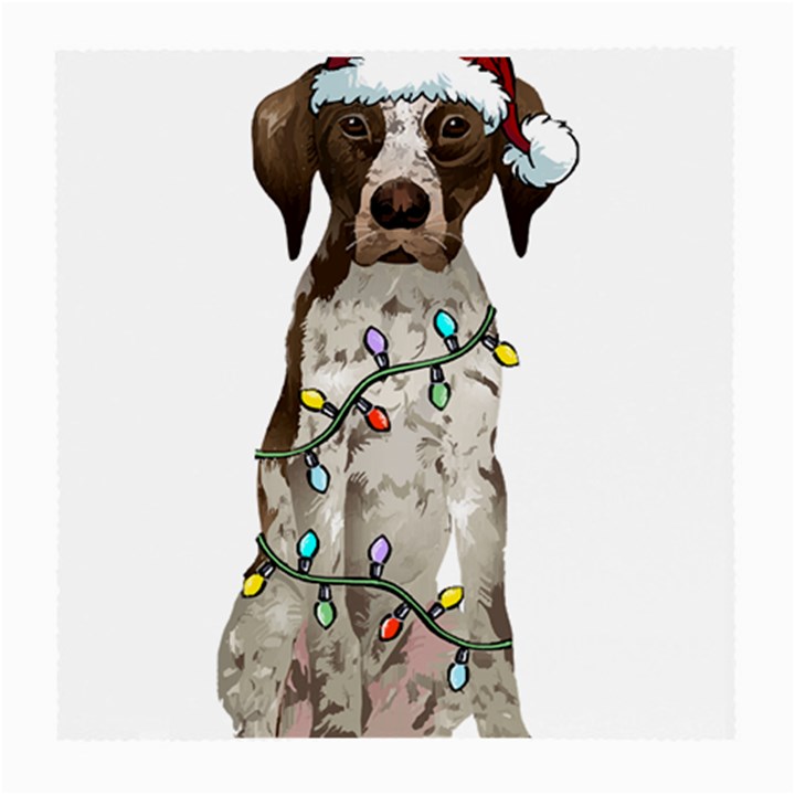 German Shorthaired Pointer Dog T- Shirt German Shorthaired Pointer Santa Christmas Tree Lights Xmas Medium Glasses Cloth (2 Sides)