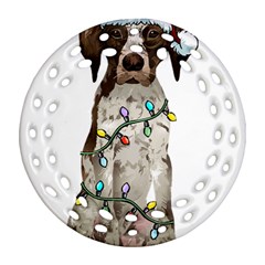 German Shorthaired Pointer Dog T- Shirt German Shorthaired Pointer Santa Christmas Tree Lights Xmas Round Filigree Ornament (two Sides) by ZUXUMI