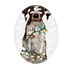 German Shorthaired Pointer Dog T- Shirt German Shorthaired Pointer Santa Christmas Tree Lights Xmas Oval Filigree Ornament (two Sides)