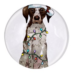 German Shorthaired Pointer Dog T- Shirt German Shorthaired Pointer Santa Christmas Tree Lights Xmas Round Glass Fridge Magnet (4 Pack) by ZUXUMI