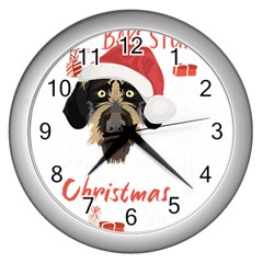 German Wirehaired Pointer T- Shirt German Wirehaired Pointer Merry Christmas T- Shirt (1) Wall Clock (silver) by ZUXUMI