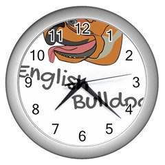 Bulldog T- Shirt Dog Face T- Shirt Wall Clock (silver) by JamesGoode