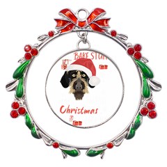 German Wirehaired Pointer T- Shirt German Wirehaired Pointer Merry Christmas T- Shirt (1) Metal X mas Wreath Ribbon Ornament by ZUXUMI