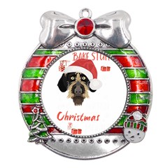 German Wirehaired Pointer T- Shirt German Wirehaired Pointer Merry Christmas T- Shirt (1) Metal X mas Ribbon With Red Crystal Round Ornament by ZUXUMI