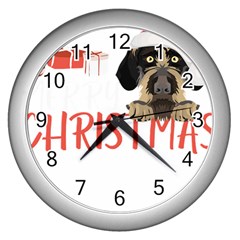 German Wirehaired Pointer T- Shirt German Wirehaired Pointer Merry Christmas T- Shirt (3) Wall Clock (silver) by ZUXUMI