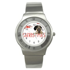 German Wirehaired Pointer T- Shirt German Wirehaired Pointer Merry Christmas T- Shirt (3) Stainless Steel Watch by ZUXUMI