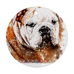 Bulldog T- Shirt English Bulldog Animal Wildlife Forest Nature Discovery Fauna T- Shirt Ornament (round)