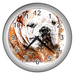 Bulldog T- Shirt English Bulldog Animal Wildlife Forest Nature Discovery Fauna T- Shirt Wall Clock (silver) by JamesGoode