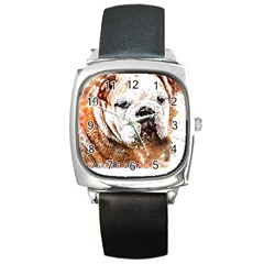 Bulldog T- Shirt English Bulldog Animal Wildlife Forest Nature Discovery Fauna T- Shirt Square Metal Watch by JamesGoode