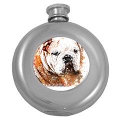 Bulldog T- Shirt English Bulldog Animal Wildlife Forest Nature Discovery Fauna T- Shirt Round Hip Flask (5 Oz) by JamesGoode