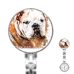 Bulldog T- Shirt English Bulldog Animal Wildlife Forest Nature Discovery Fauna T- Shirt Stainless Steel Nurses Watch by JamesGoode