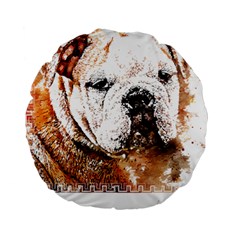 Bulldog T- Shirt English Bulldog Animal Wildlife Forest Nature Discovery Fauna T- Shirt Standard 15  Premium Flano Round Cushions by JamesGoode