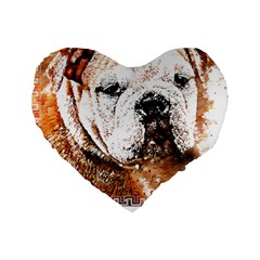 Bulldog T- Shirt English Bulldog Animal Wildlife Forest Nature Discovery Fauna T- Shirt Standard 16  Premium Flano Heart Shape Cushions by JamesGoode