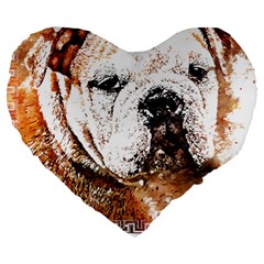 Bulldog T- Shirt English Bulldog Animal Wildlife Forest Nature Discovery Fauna T- Shirt Large 19  Premium Flano Heart Shape Cushions by JamesGoode