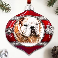 Bulldog T- Shirt English Bulldog Animal Wildlife Forest Nature Discovery Fauna T- Shirt Metal Snowflake And Bell Red Ornament by JamesGoode