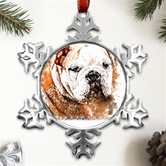 Bulldog T- Shirt English Bulldog Animal Wildlife Forest Nature Discovery Fauna T- Shirt Metal Small Snowflake Ornament by JamesGoode