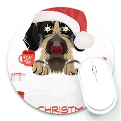 German Wirehaired Pointer T- Shirt German Wirehaired Pointer Merry Christmas T- Shirt (6) Round Mousepad by ZUXUMI