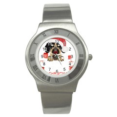 German Wirehaired Pointer T- Shirt German Wirehaired Pointer Merry Christmas T- Shirt (6) Stainless Steel Watch by ZUXUMI