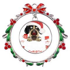 German Wirehaired Pointer T- Shirt German Wirehaired Pointer Merry Christmas T- Shirt (6) Metal X mas Wreath Ribbon Ornament by ZUXUMI